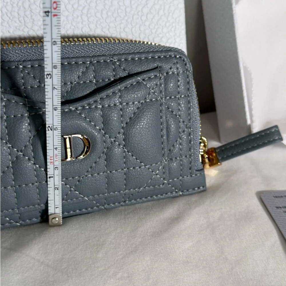 Dior Caro Zipped Card Holder Steel-Blue Calfskin